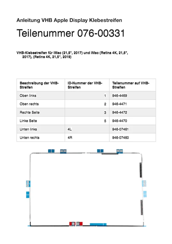 Kit banda adeziv display Original pentru iMac 21 Inch A1418 2